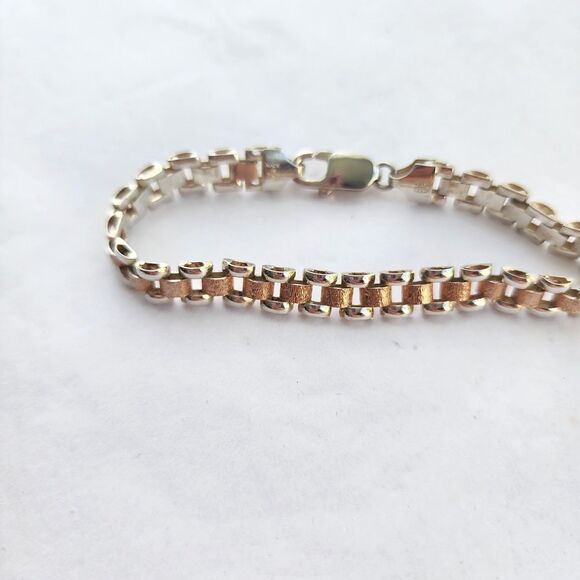 Sterling Silver Bracalet Two Tone Rose Gold Wash Vermeil Vintage 7" EUC - Picture 7 of 12